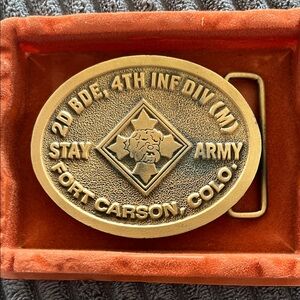 Fort Carson 2D BDE 4th Infantry Division Brass Belt Buckle - Gold